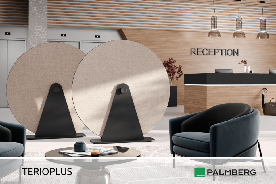 Akkustik Trennscheiden Rund Beige mit Standfuss
