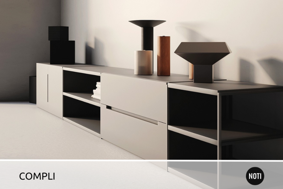 Foto: das Compli von Noti, ein matschwarzes Sideboard mit Stauraum