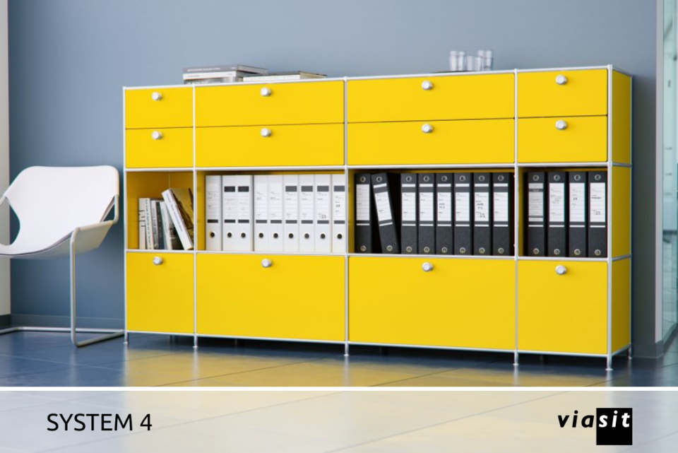 Foto: das "System 4" von Viasit bildet hier einen großen, geräumigen Aktenschrank in gelb