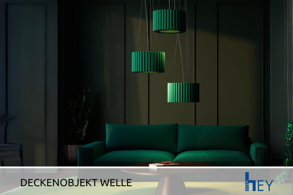 von der Decke hängende Akustik Zylinder Paneel Lampenförmig mit wellen, grün