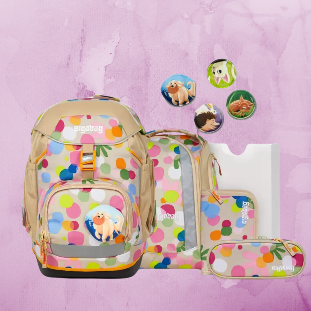 Schulranzen von Ergobag im Motiv "Flower PowBär"  im Set
