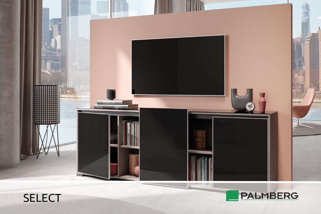 Foto: "Select" von Palmberg, ein Sideboard mit Schubfächern und einer dekorativen Schiebetür