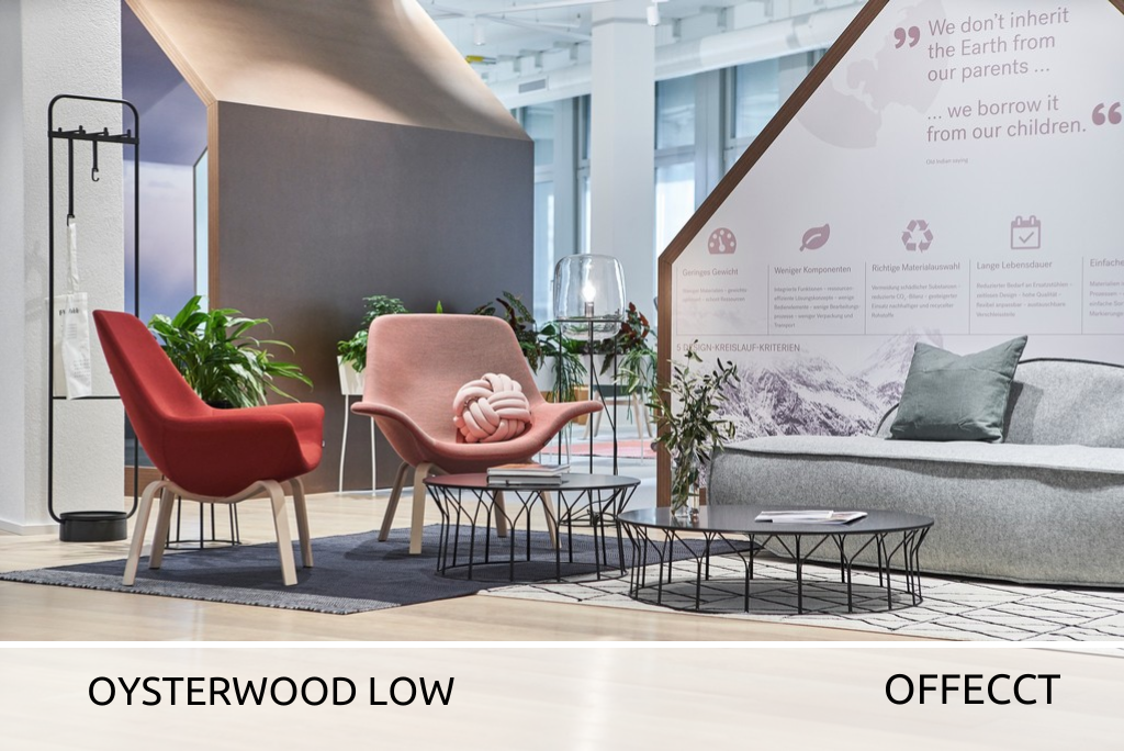 Foto einer Inneneinrichtung mit zwei Stühlen des Modells Oysterwood Low der Firma Offecct