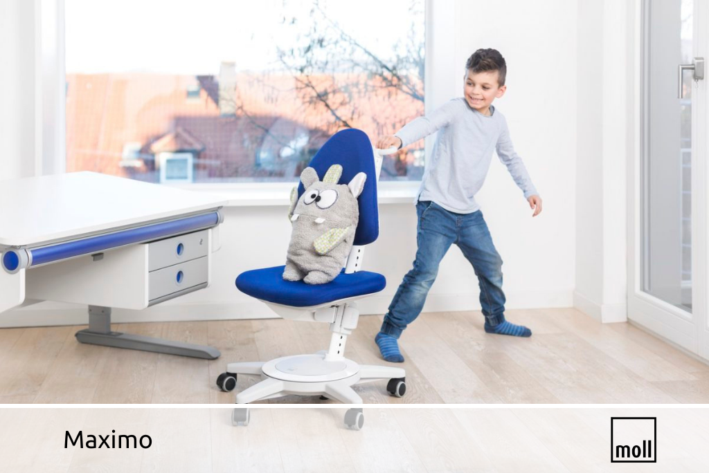 Foto: der Schreibtischstuhl "Maximo" für Kinder in blau, höhenverstellbar, Firma Moll